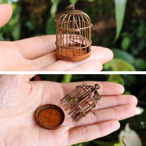 Hanging Rustic Birdcage Miniature Fairy Garden Decor