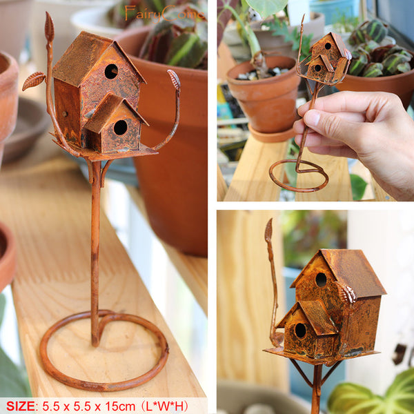 Rustic Vintage Standing Birdhouse Garden Miniature Fairy Garden Decor