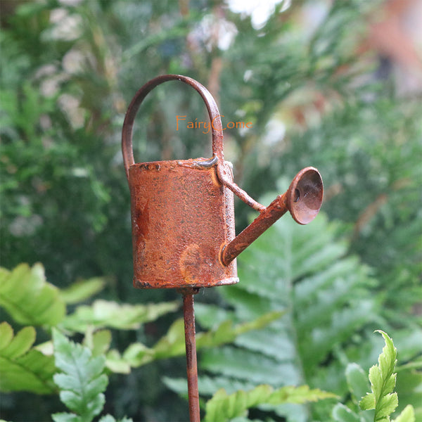 Vintage Rustic Watering Can Pick Miniature Fairy Garden Decor