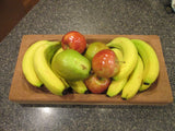 Handcrafted Solid Mahogany Wood Fruit Tray Rustic Primitive Large 16 x 8 x 2"
