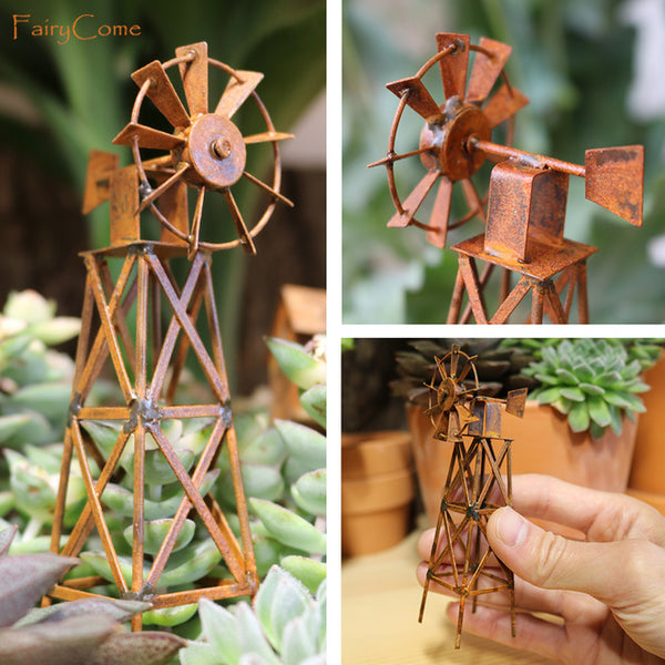 Rustic Vintage Garden Windmill Miniature Fairy Garden Decor